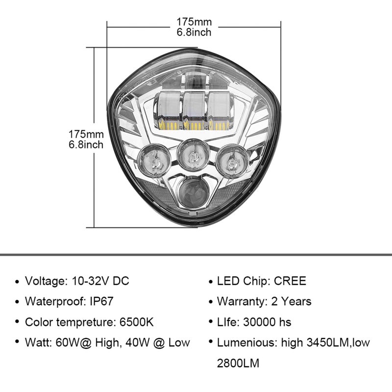 SUNPIE Motorcycle LED Headlights Compatible with Victory Cross Country/Hammer 8 Ball/High-Ball/Magnum 2008-2017, Waterproof Diamond 60W High Low Beam Bright White Chrome Bezel - Image 2